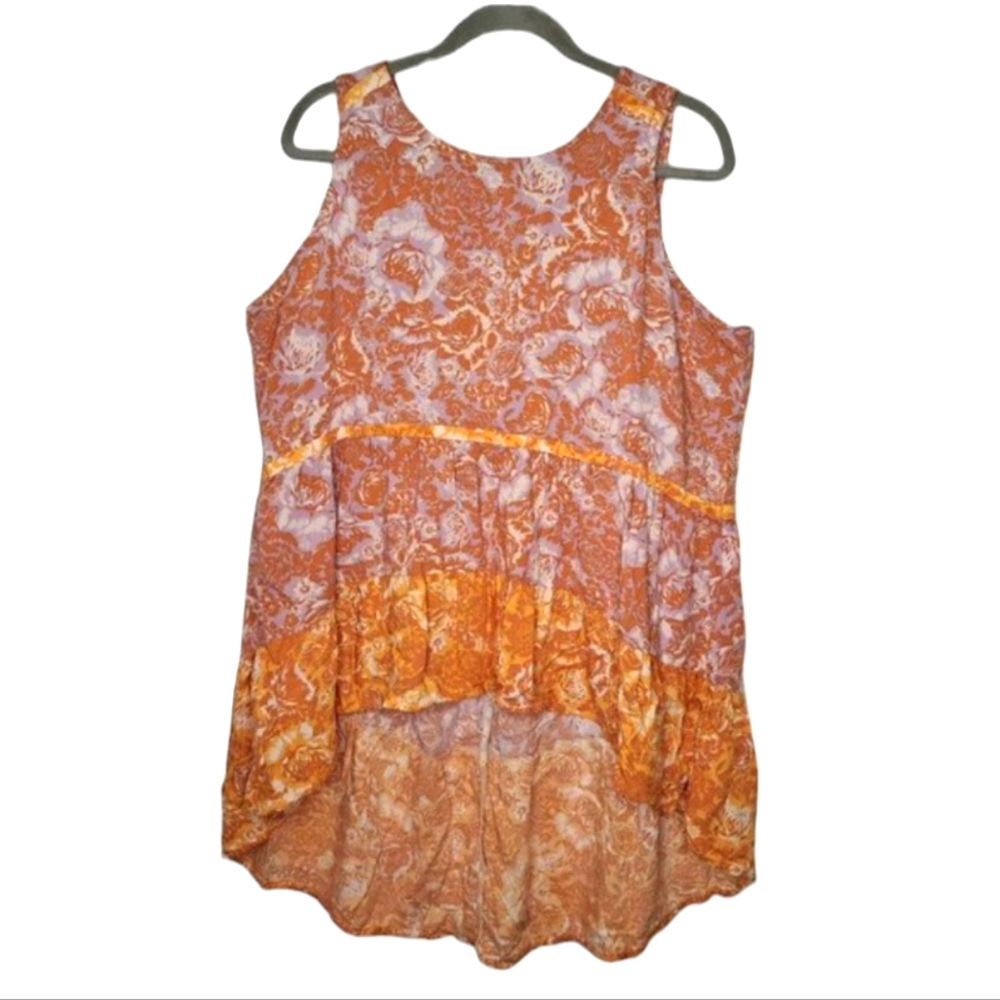 Maurice Pink Orange Floral High Low Sleeveless Tunic Size XL